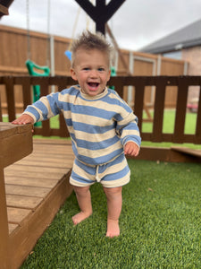 Blue Striped Shorts Set